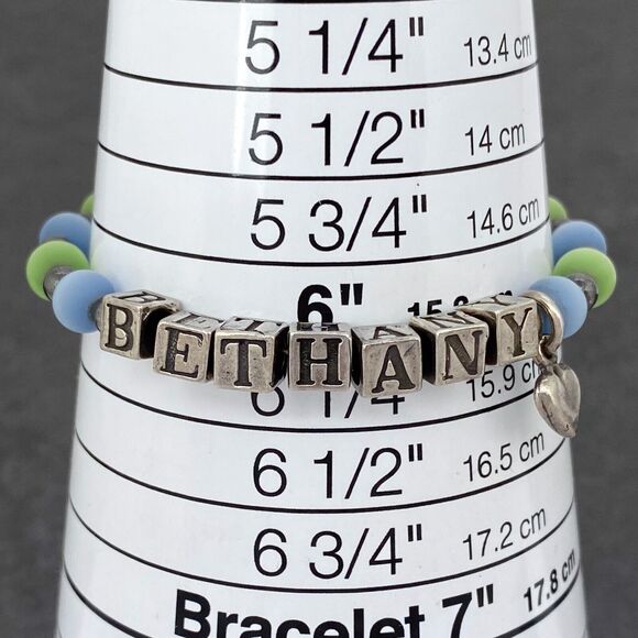 Blue Green Shimmery "Bethany" Beaded Bracelet | Vintage Sterling Silver 925 | 6" - Picture 13 of 13